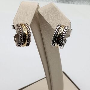 David Yurman Silver and Gold Huggies Earrings